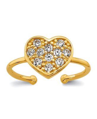 Solid 10k Yellow Gold 8mm Cubic Zirconia Heart Adjustable Toe Ring