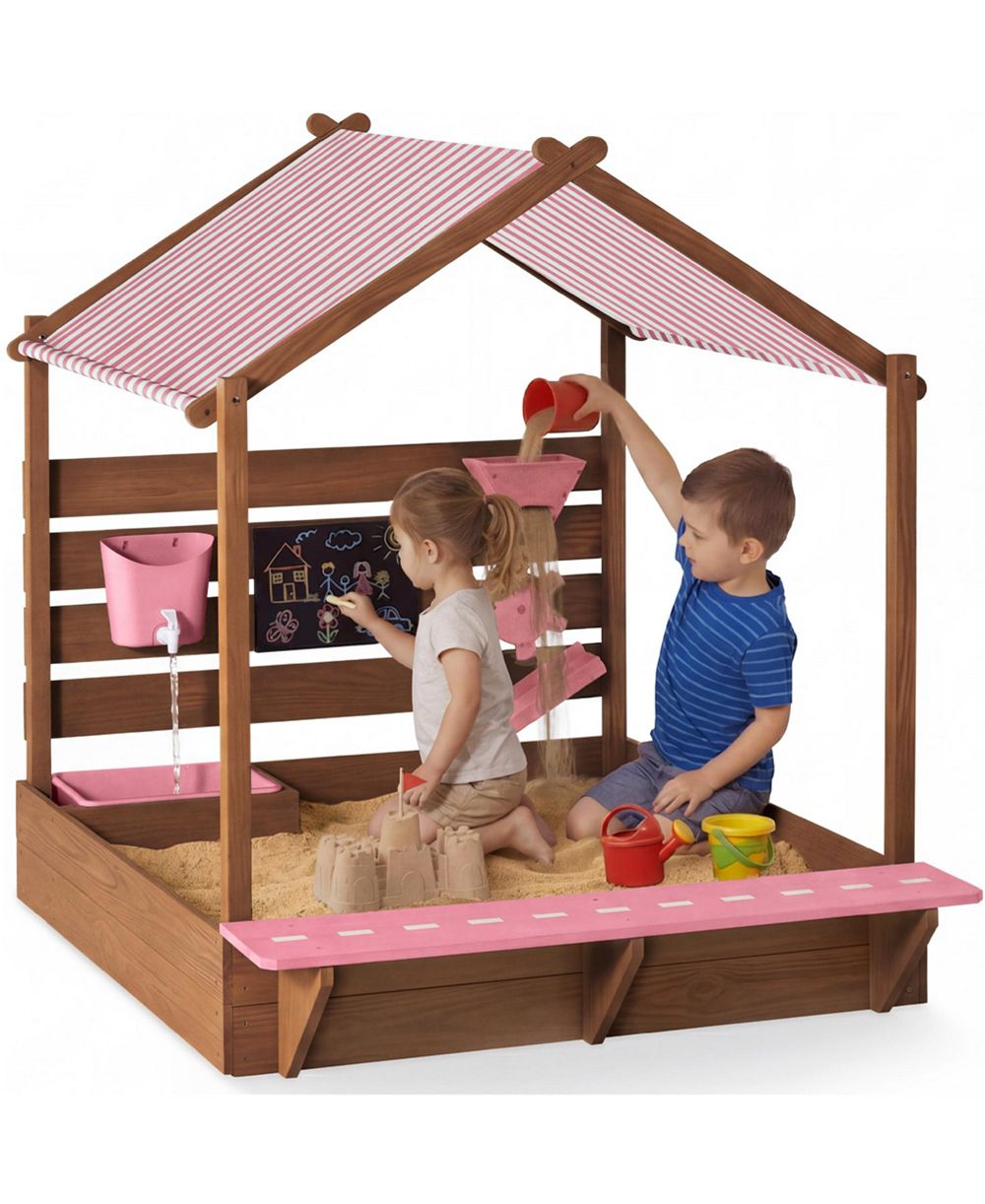 Best Choice Products Wooden Sandbox 52" x 45", Canopy & Water Table Playset, Fits 4 Kids, Ages 3+