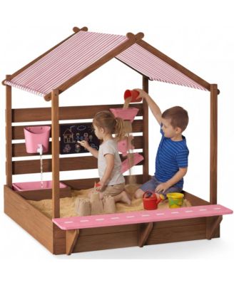 Best Choice Products Wooden Sandbox 52" x 45", Canopy & Water Table Playset, Fits 4 Kids, Ages 3+