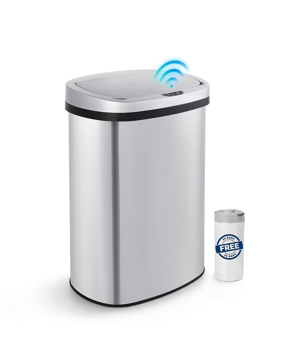 Mega Casa 13 Gal Motion Sensor Stainless Steel Trash Can with 45 Trash Bags with Silent Soft-Close Lid for Office, Kitchen