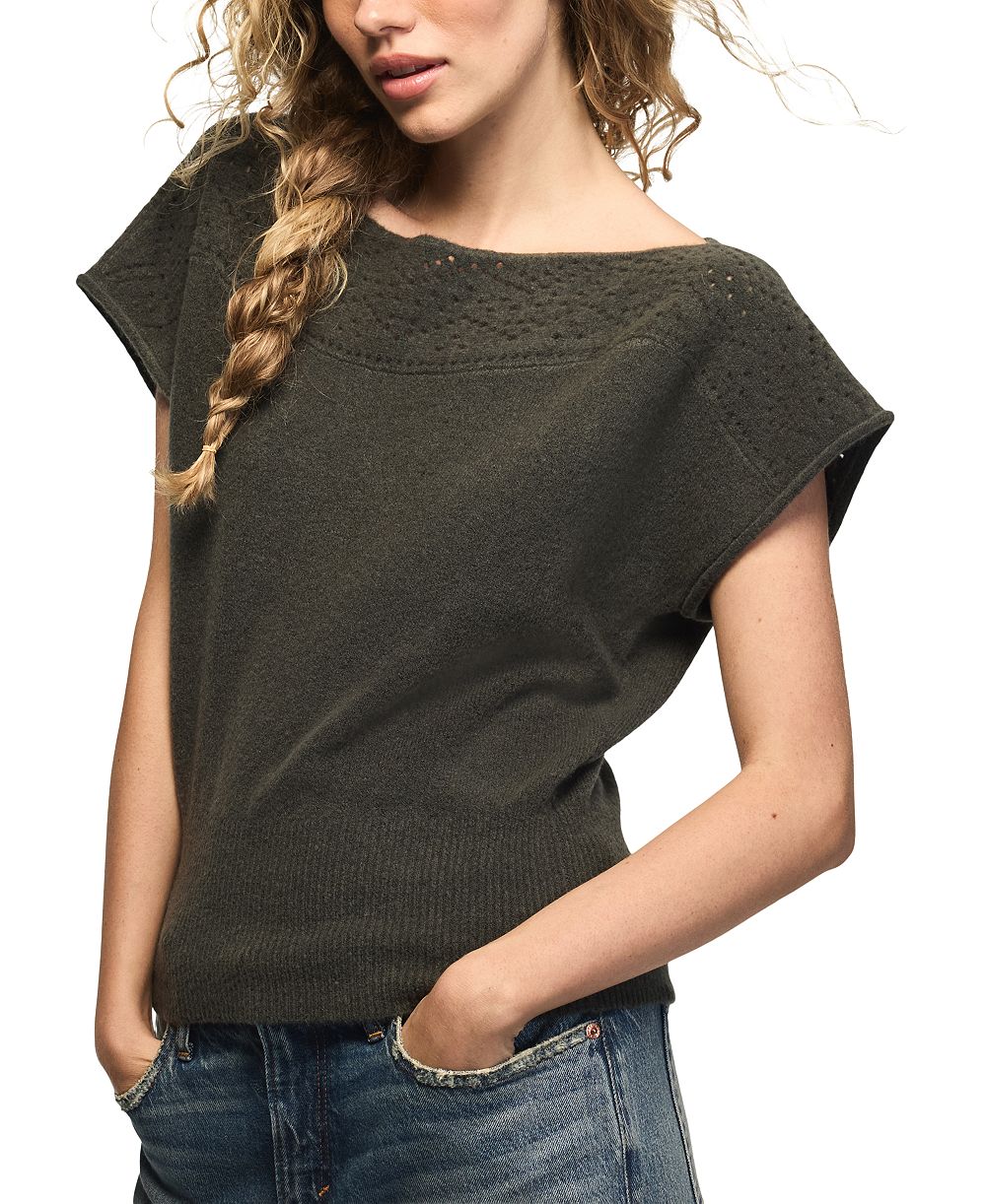 Lucky Brand Women's Pointelle Boat Neck Short-Sleeve Sweater