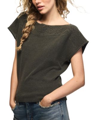 Lucky Brand Women's Pointelle Boat Neck Short-Sleeve Sweater