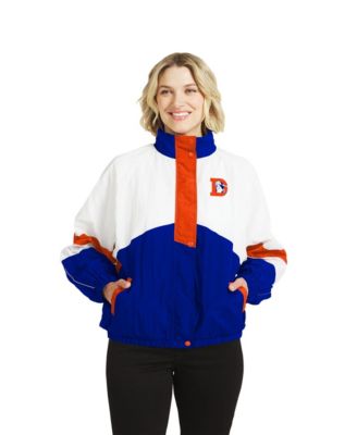 WEAR by Erin Andrews Women's White/Royal Denver Broncos Throwback Crinkle Full-Snap Hooded Windbreaker Jacket