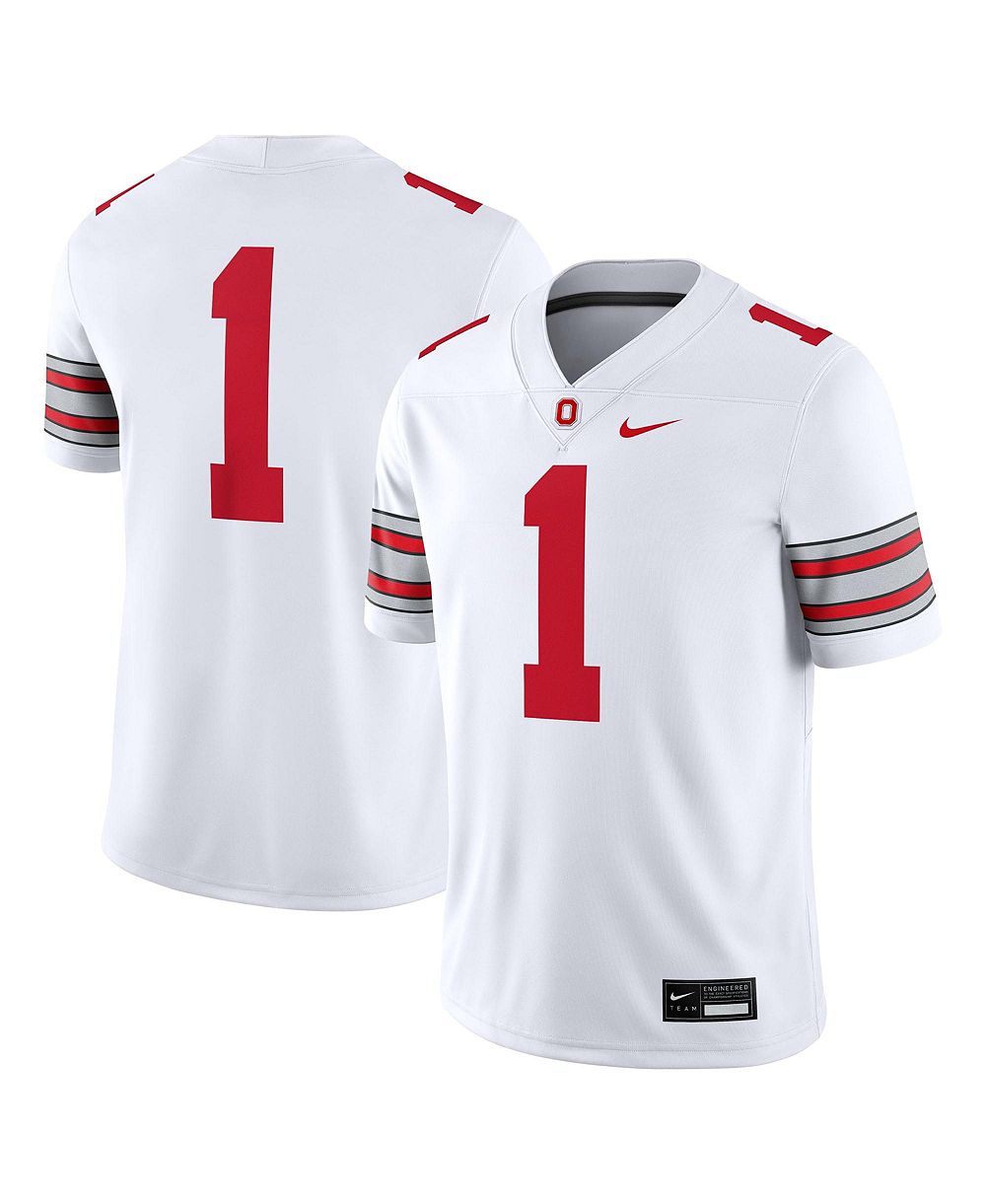 Nike Men's 1 White Ohio State Buckeyes Road Game Football Jersey