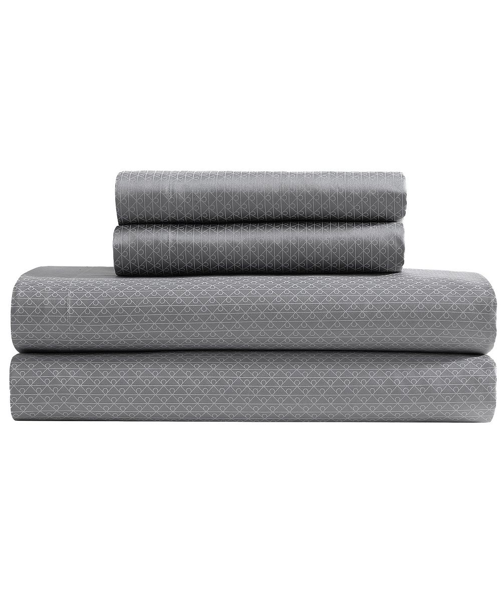 Calvin Klein Emblem 300-Thread Count Printed Sateen 4-Piece Sheet Set, King