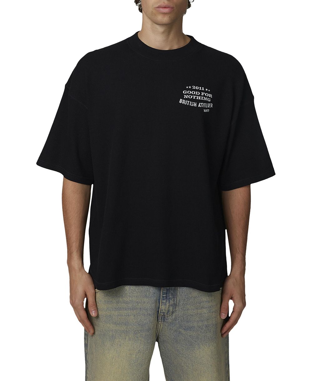 Good For Nothing Men's Stamp Boxy-Fit Screenprinted Waffle-Knit T-Shirt