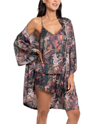 Midnight Bakery Women's Brighton Floral 3/4-Sleeve Satin Wrapper