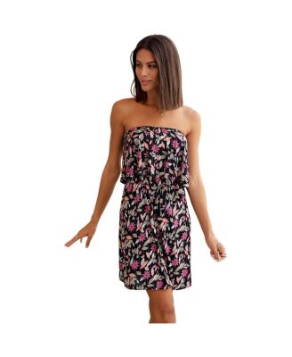 LASCANA Women's Floral-Print Strapless Elastic-Waist Dress