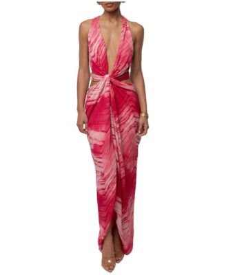 JLUXLABEL Women's Coastline Plunging V-Neck Open-Back Marbled-Print Maxi Dress