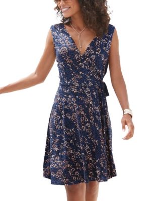 LASCANA Women's Animal-Print Sleeveless A-Line V-Neck Dress