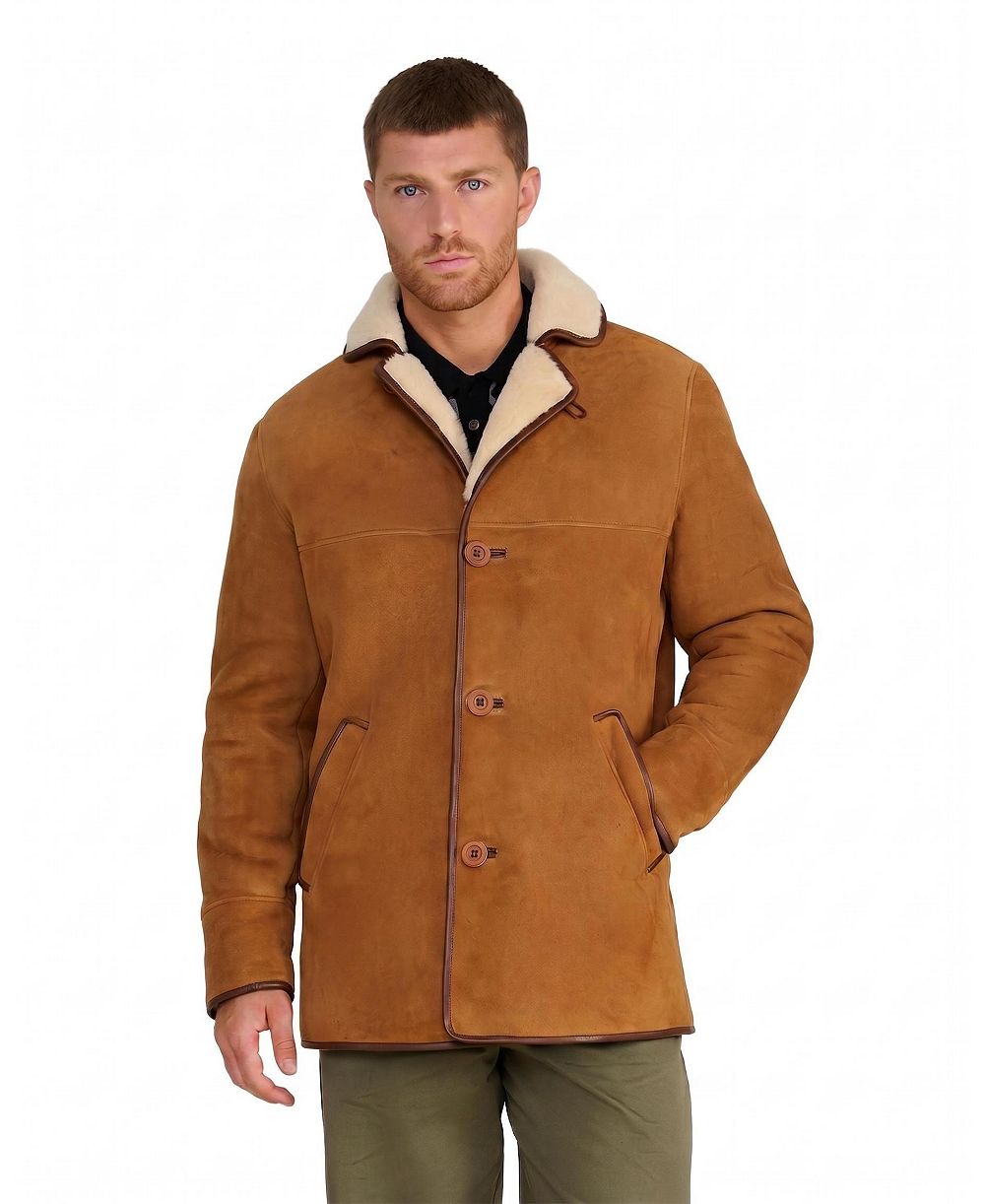 Furniq UK Big & Tall Harrison Whisky Suede Shearling Coat