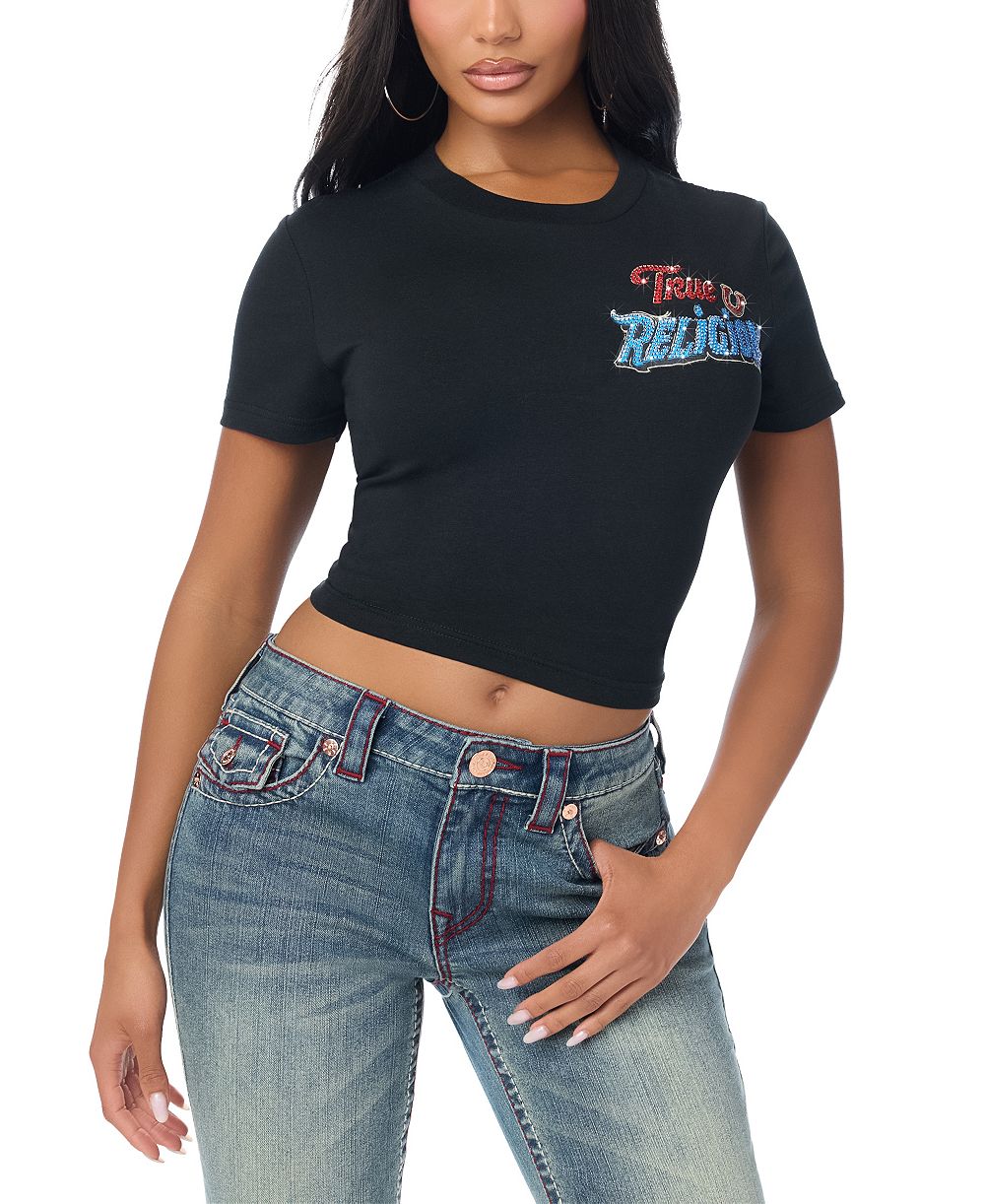 True Religion Женская укороченная футболка с графическим принтом Y2K Baby