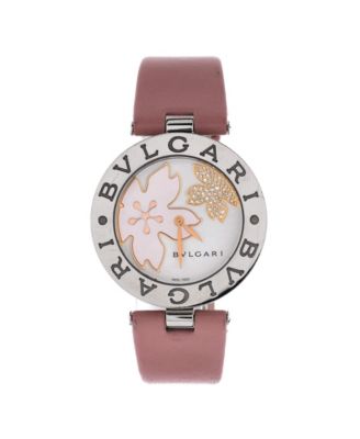 Б/у кварцевые часы Bvlgari B.Zero1 с цветочным мотивом из нержавеющей стали и кожи с циферблатом из бриллиантов и перламутра, 35 мм