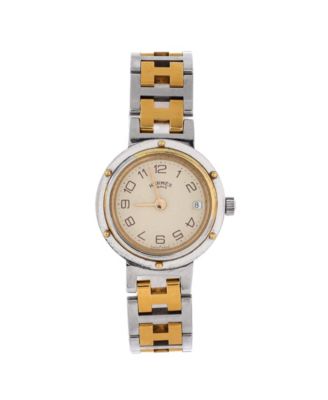 Pre-Owned Hermes Clipper Quartz Watch in Stainless Steel with Plated Metal 24mm