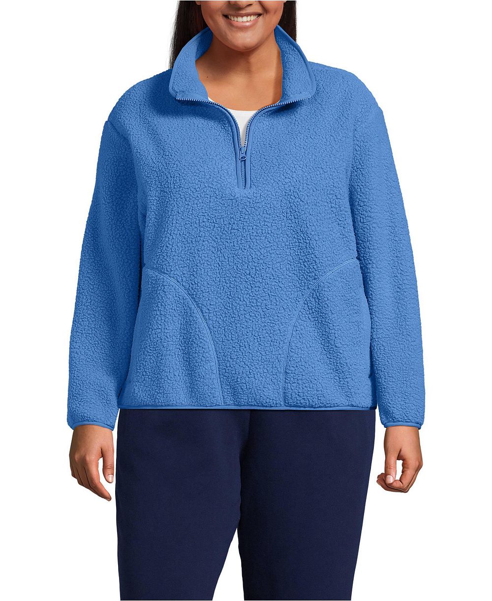 Lands' End Plus Size High Pile Half Zip Fleece Pullover