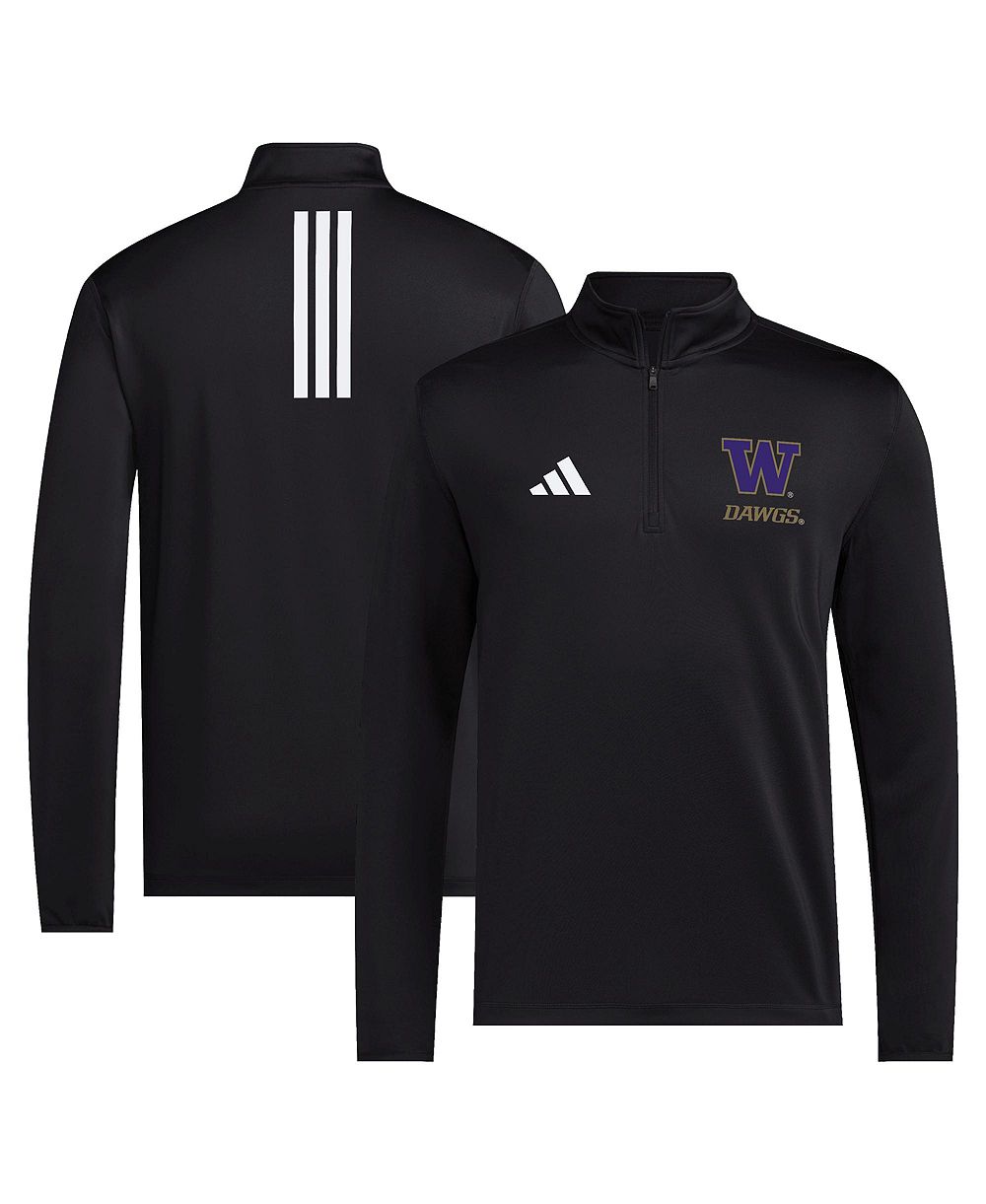 Мужской потайной свитшот adidas Black Washington Huskies Dawgs Quarter-Zip Pullover Sweatshirts