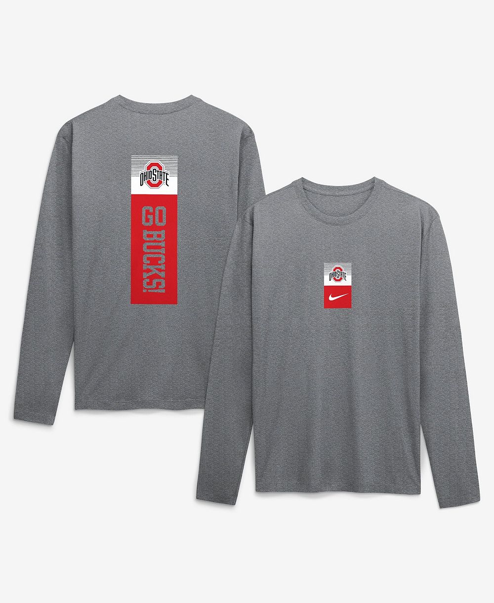 Men's Nike  Heather Gray Ohio State Buckeyes Double Stack Legend Dri-FIT Long Sleeve T-Shirt