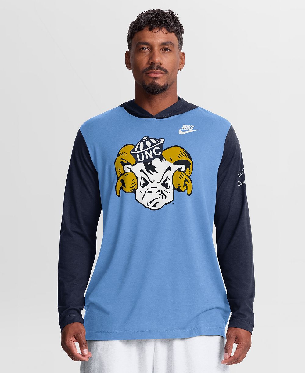 Men's Nike Carolina Blue/Navy North Carolina Tar Heels Campus Legacy Tri-Blend Long Sleeve Hooded T-Shirt