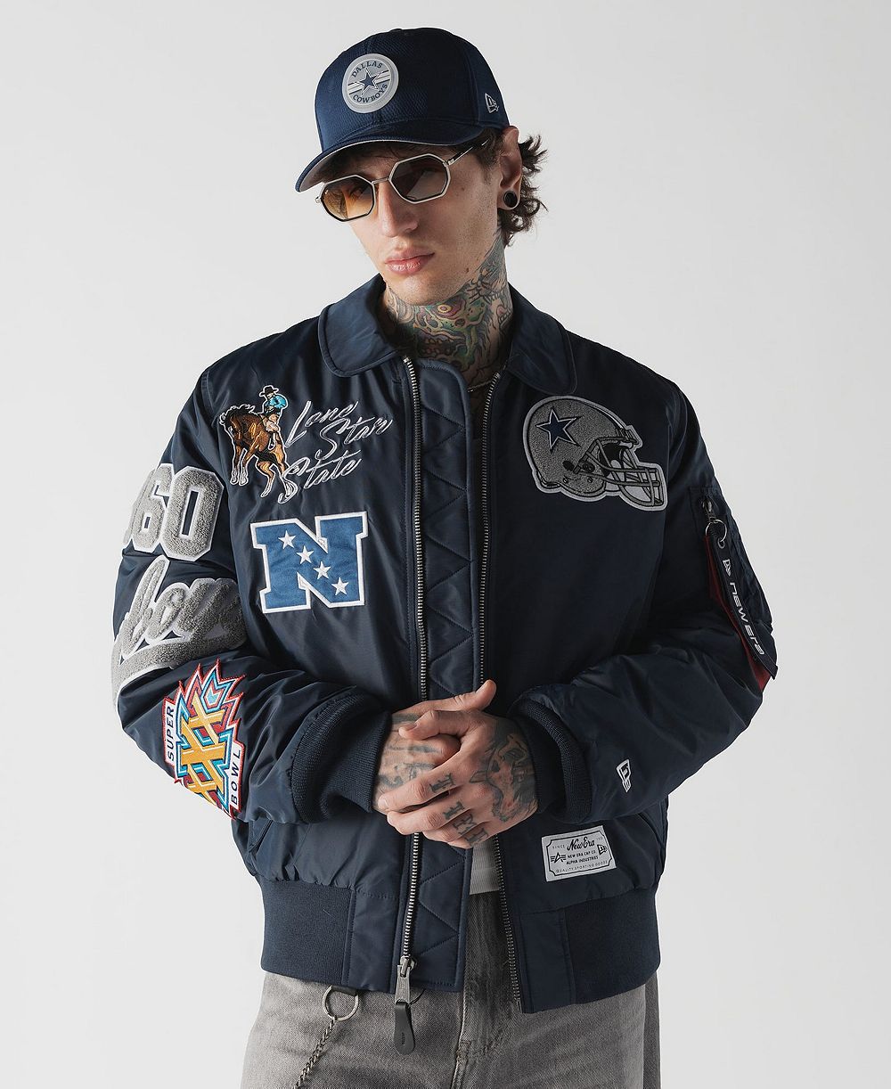 Men's New Era x Alpha Industries Navy Dallas Cowboys MA-1 Full-Zip Bomber Jacket