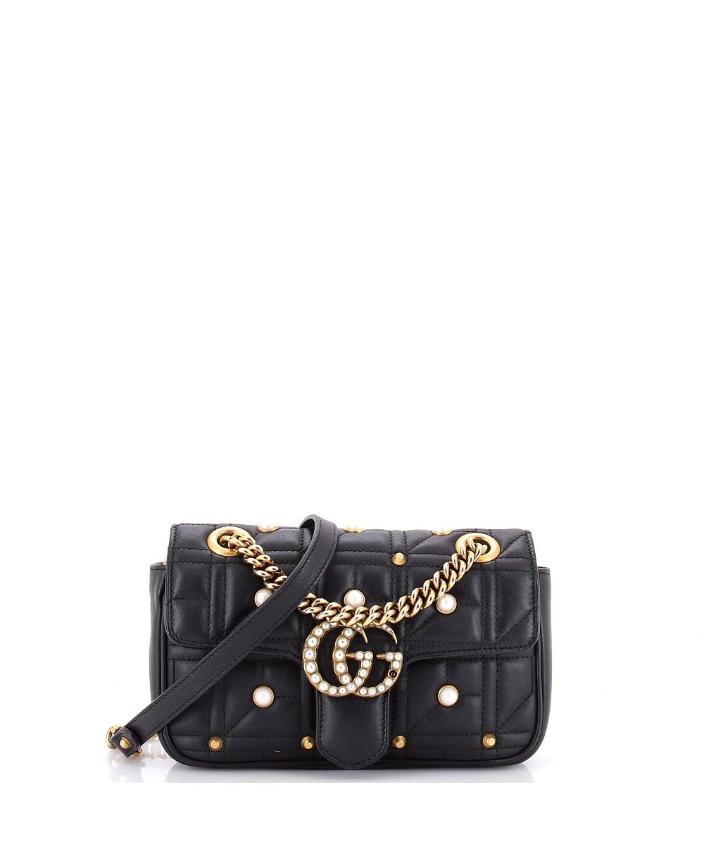 Pre-Owned Gucci Pearly GG Marmont Mini Embellished Flap Bag