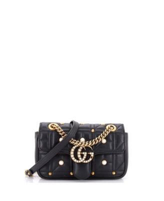 Б/у сумка Gucci Pearly GG Marmont Mini с декором и клапаном