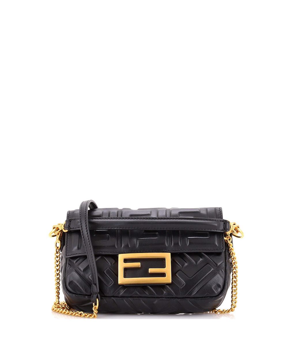 Pre-Owned Fendi Mini Baguette NM Bag Zucca Embossed Leather