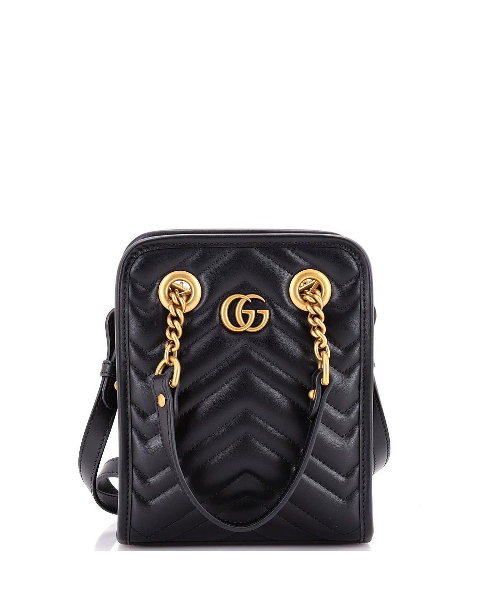 Pre-Owned Gucci Mini GG Marmont Handle Crossbody Bag Matelasse Leather