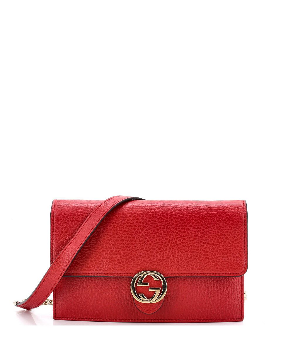 Pre-Owned Gucci кросс-боди кошелек на цепочке Interlocking из кожи