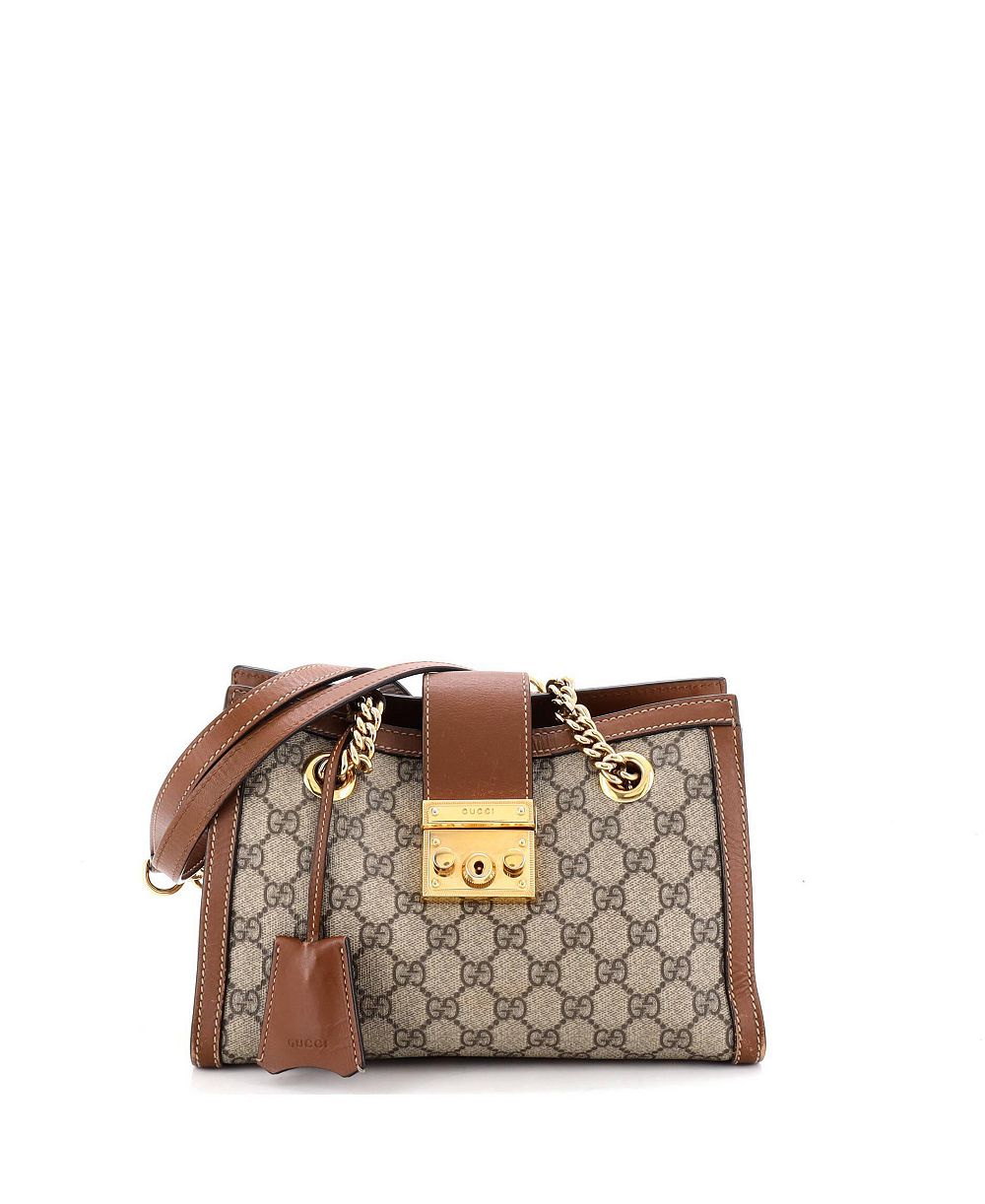 Б/у маленькая сумка-тоут Gucci Small Padlock Chain из ткани GG с покрытием и кожей