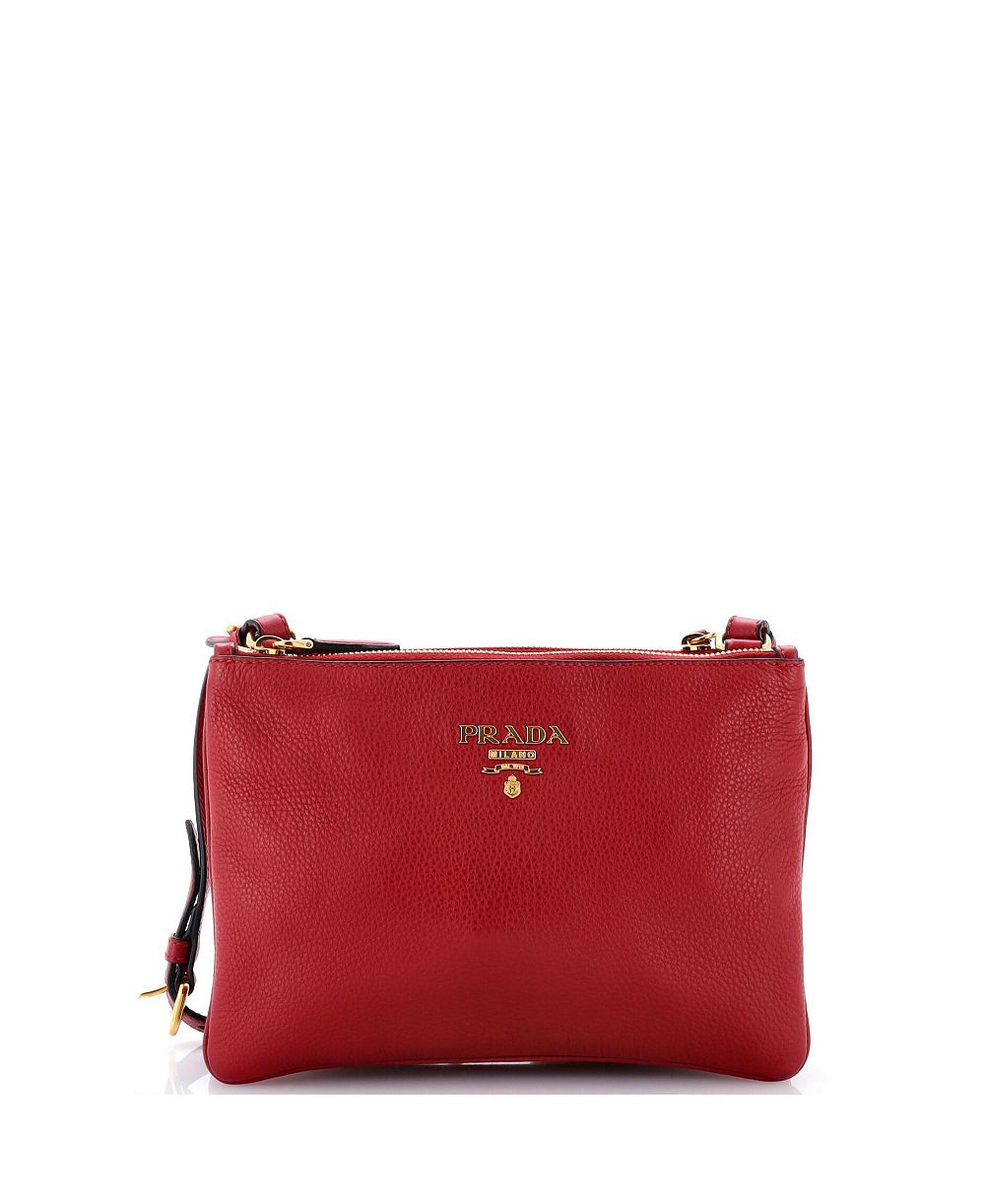 Pre-Owned Prada маленькая сумка через плечо с двойной молнией из кожи Vitello Daino