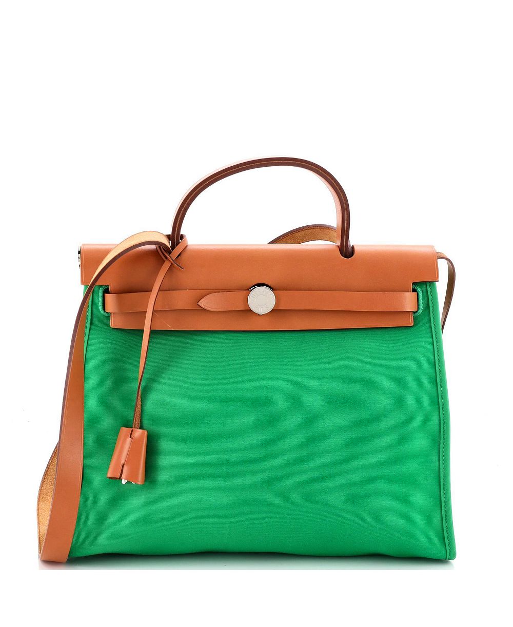Pre-Owned Hermés Herbag Zip Leather and Canvas Shoulder Bag