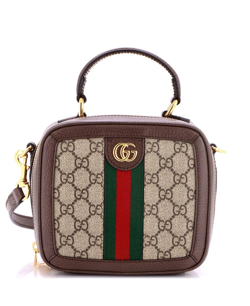 Pre-Owned Gucci Mini Ophidia Zip Around Top Handle Bag GG Coated Canvas with Leather