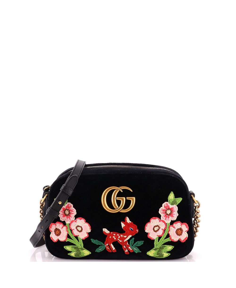 Pre-Owned Gucci маленькая сумка GG Marmont для фотоаппарата с вышитым бархатным мателассе