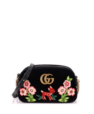Pre-Owned Gucci Small GG Marmont Camera Bag Embroidered Matelasse Velvet