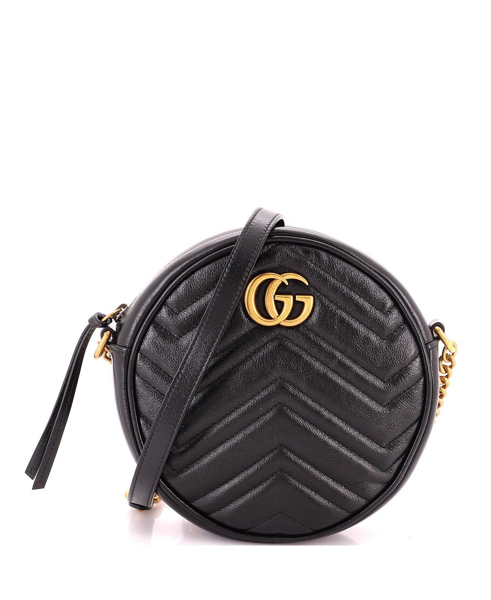 Pre-Owned Gucci Mini GG Marmont Round Shoulder Bag Matelasse Leather