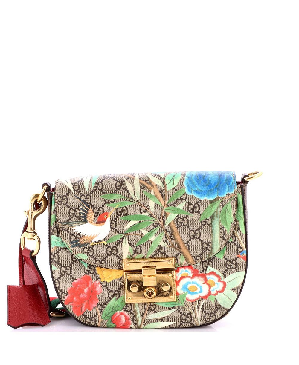 Pre-Owned Gucci Medium Padlock Saddle Shoulder Bag Tian Print GG Coated Canvas