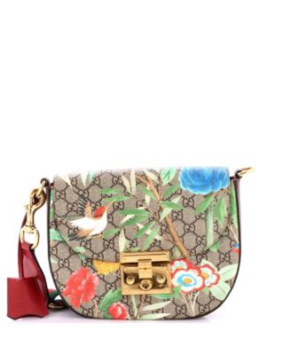 Pre-Owned Gucci Medium Padlock Saddle плечевая сумка Tian Print GG покрытая холщовая