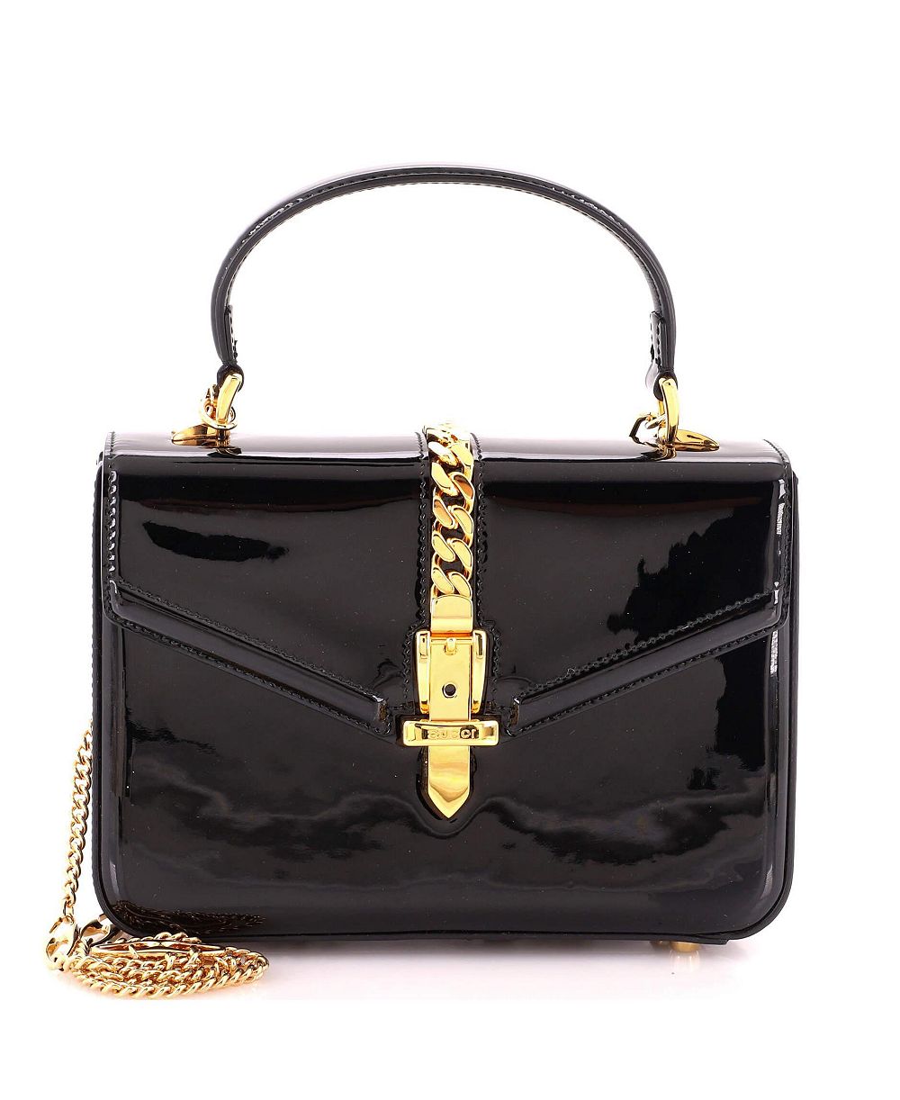 Б/у мини-сумка gucci mini sylvie 1969 с верхней ручкой из лакированной кожи