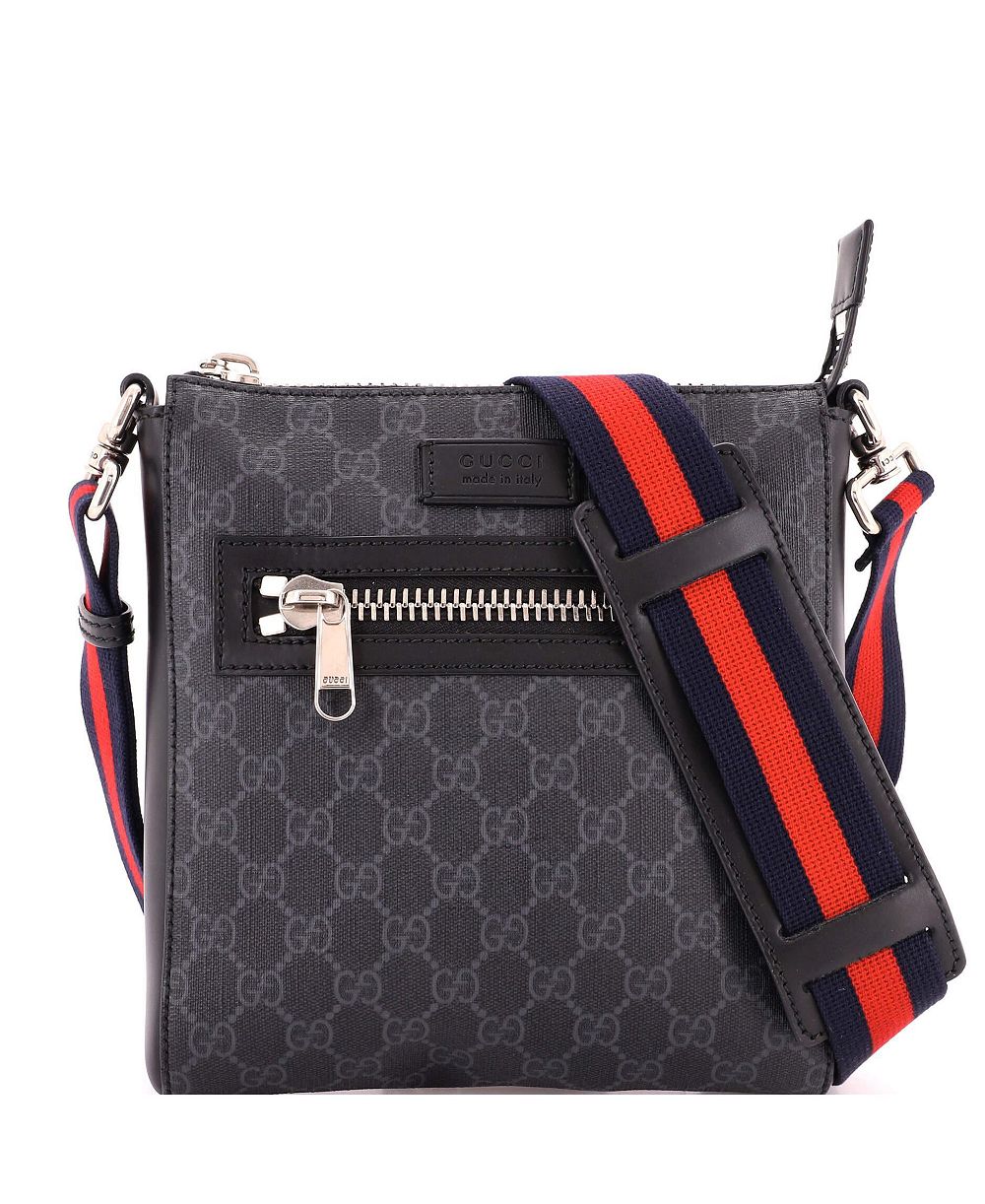 Pre-Owned Gucci Small Web Strap Front Zip Messenger Bag GG Coated Canvas