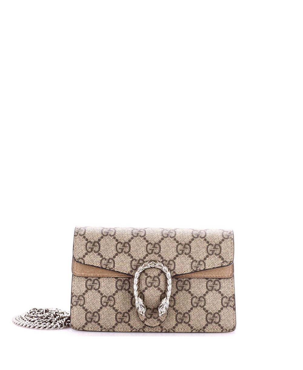Б/у мини-сумка Gucci Super Mini Dionysus из кожи с покрытием GG