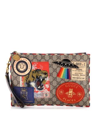 Б/у косметичка gucci courrier с аппликацией из ткани gg coated canvas