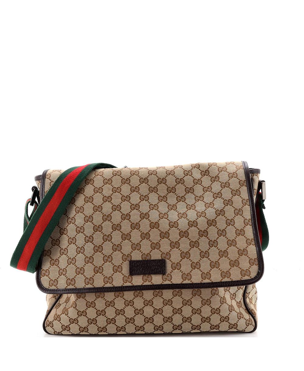 Pre-Owned Gucci Medium Web Strap Flap Messenger GG Canvas