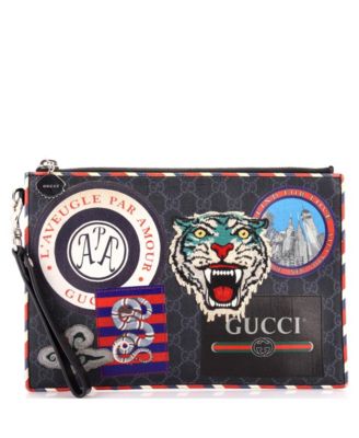 Б/у косметичка gucci night courier с аппликацией из ткани gg coated canvas