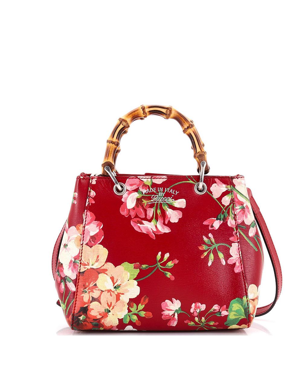 Pre-Owned Gucci мини-сумка-шоппер Bamboo 1947 с принтом Blooms из кожи