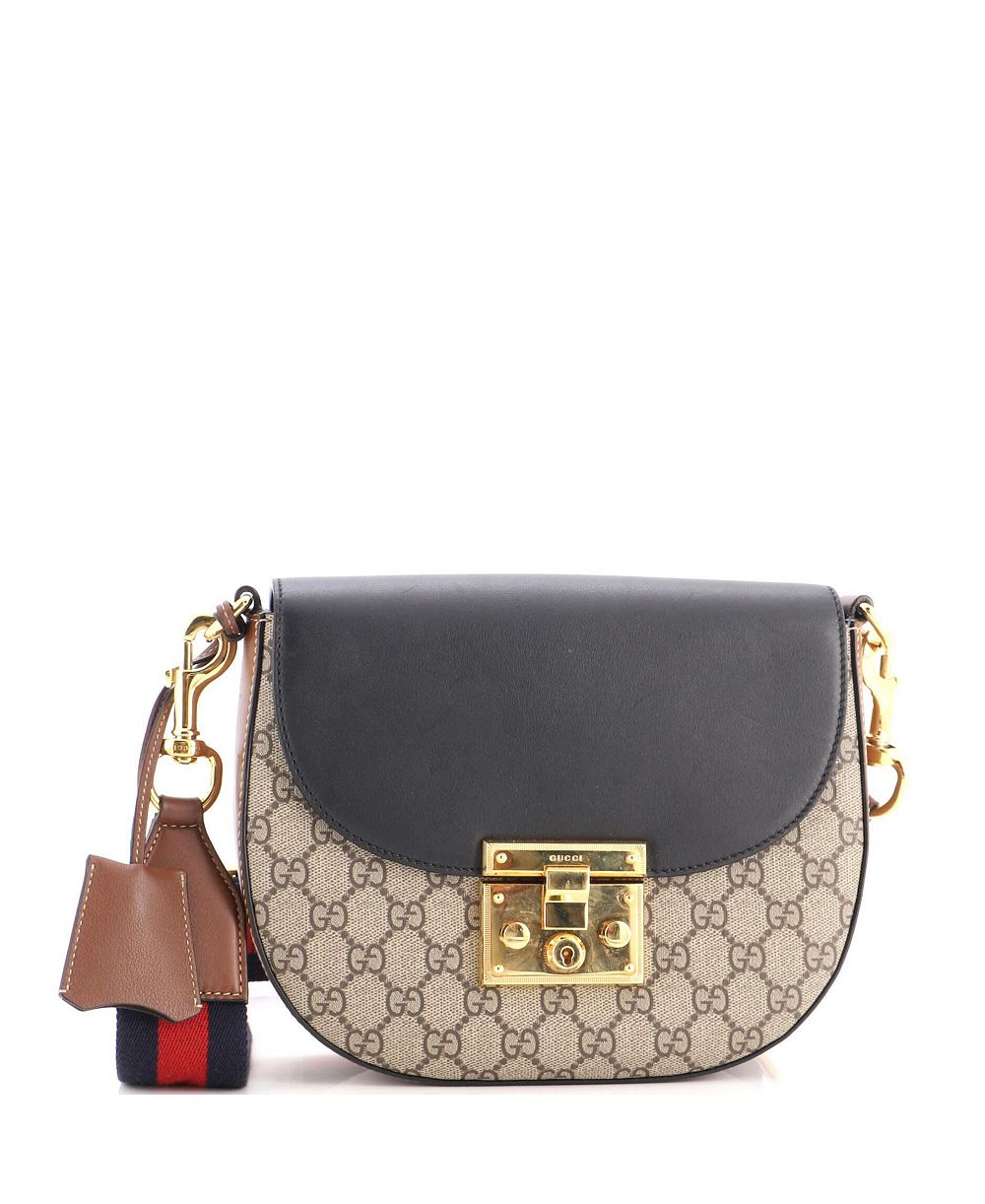 Pre-Owned Gucci Medium Padlock Saddle Shoulder Bag GG Coated Canvas and Leather