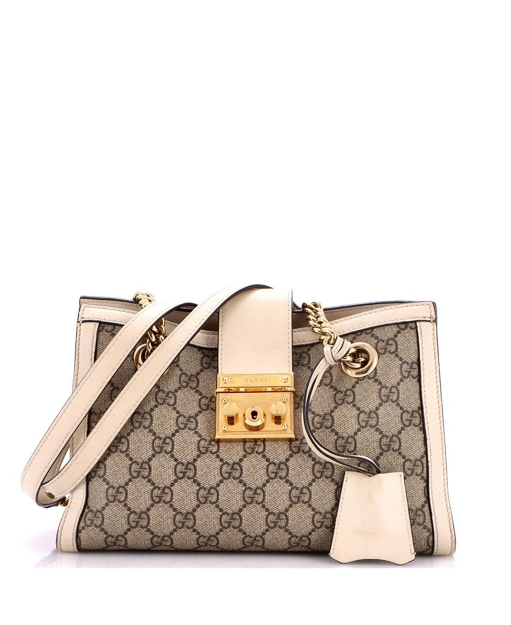 Б/у сумка-тоут Gucci Small Padlock Chain из лакированной ткани GG Canvas с кожаной отделкой