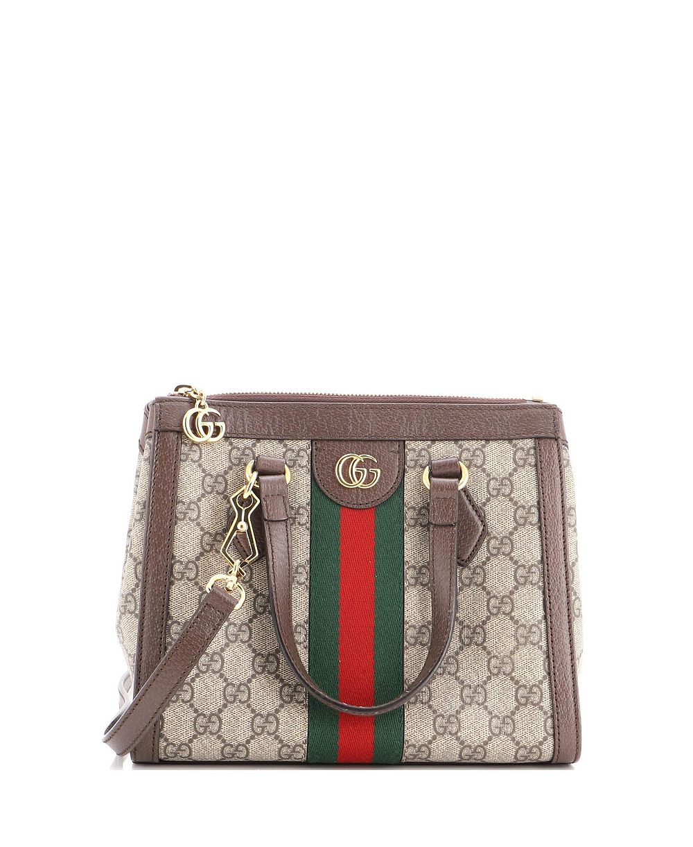 Б/у маленькая сумка-тоут Gucci Ophidia Top Handle из лакированной ткани GG, 9.5"W x 8"H x 4"D