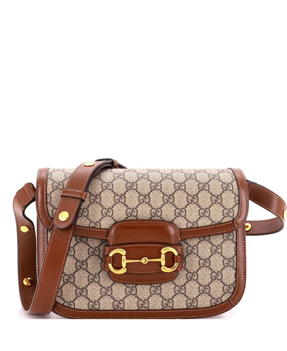 Б/у сумка через плечо Gucci Small Horsebit 1955 из ткани GG с кожаной отделкой