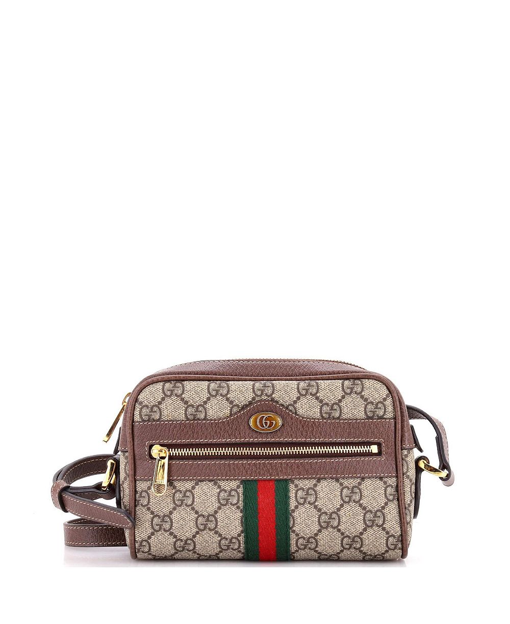 Б/у мини-сумка gucci mini ophidia с плечевым ремнем из ткани gg coated canvas