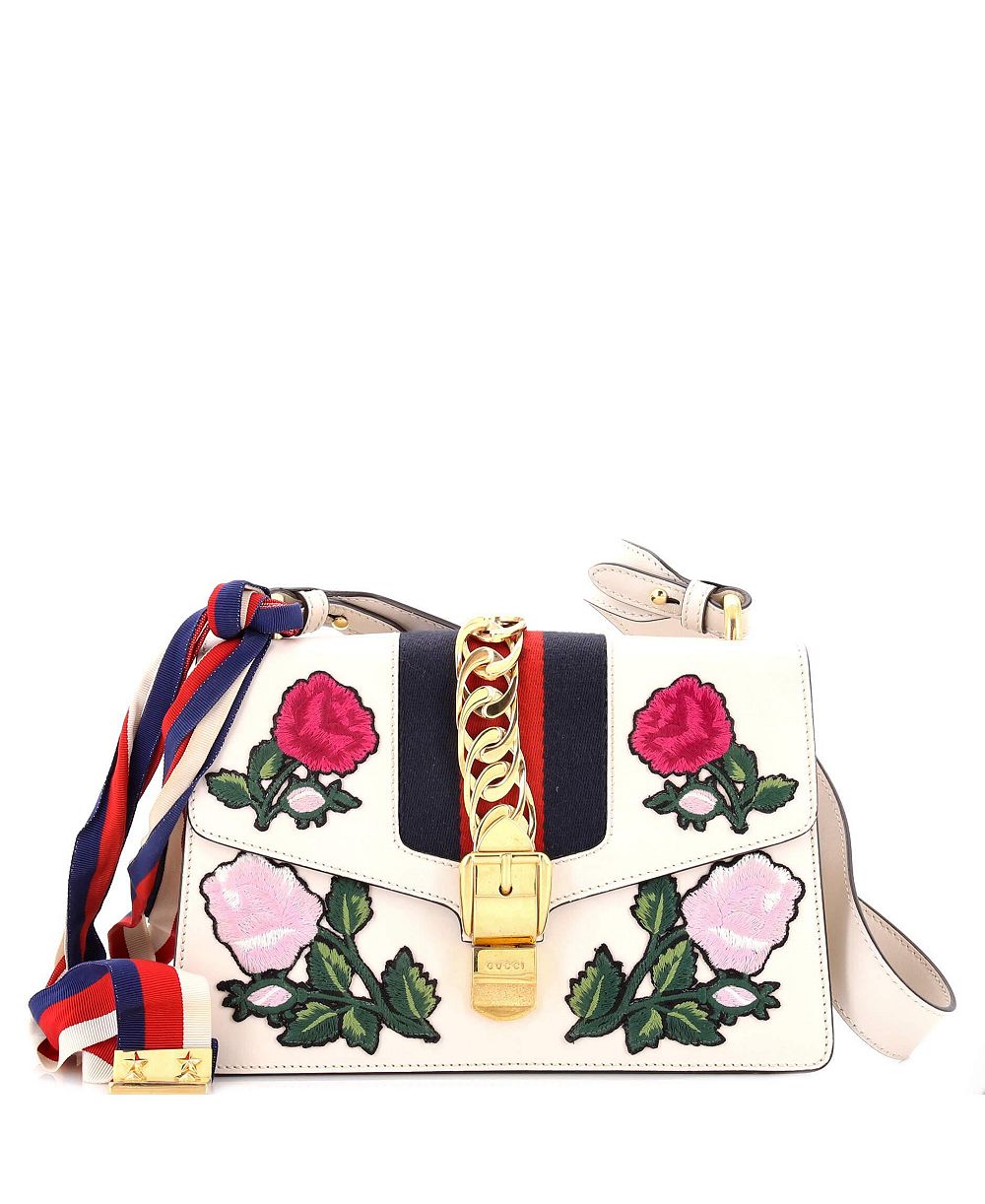 Pre-Owned Gucci Sylvie Small Embroidered Web Paneling Shoulder Bag